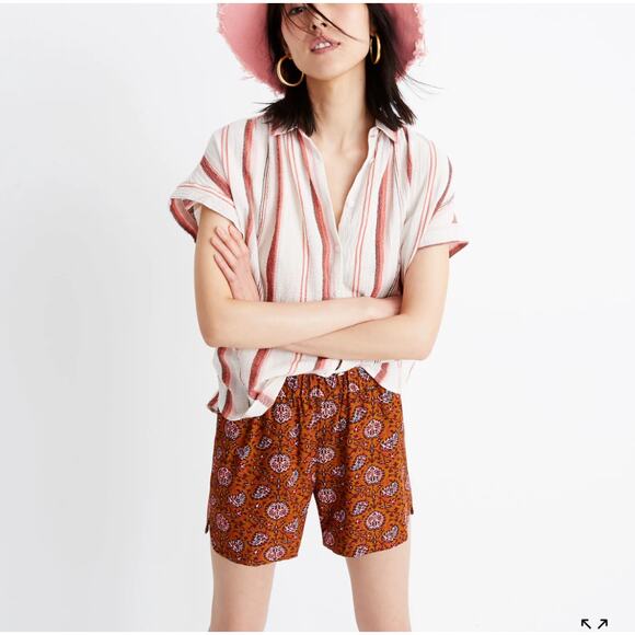 Madewell Small Paisley‎ Floral Shorts Elastic Waist Pockets Boho Casual Chic - Picture 1 of 11